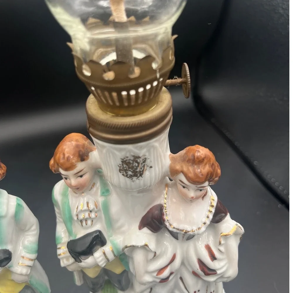 Vintage Pair‎ Japan porcelain oil lamps mid century Mantel Man/Women
